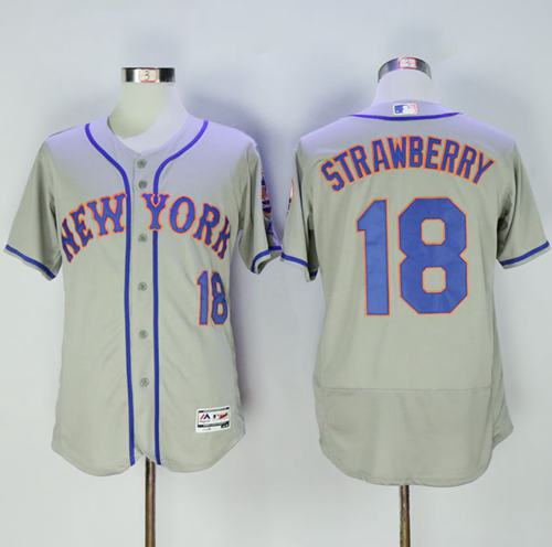 Mets #18 Darryl Strawberry Grey Flexbase Authentic Collection Stitched MLB Jersey